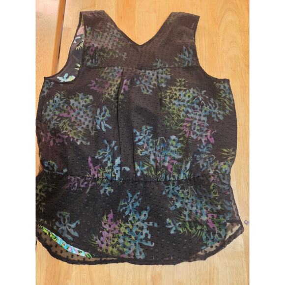 Daniel Rainn Silk Sleeveless Floral Contrast Sheer Black Gathered tie waist L - Picture 10 of 10